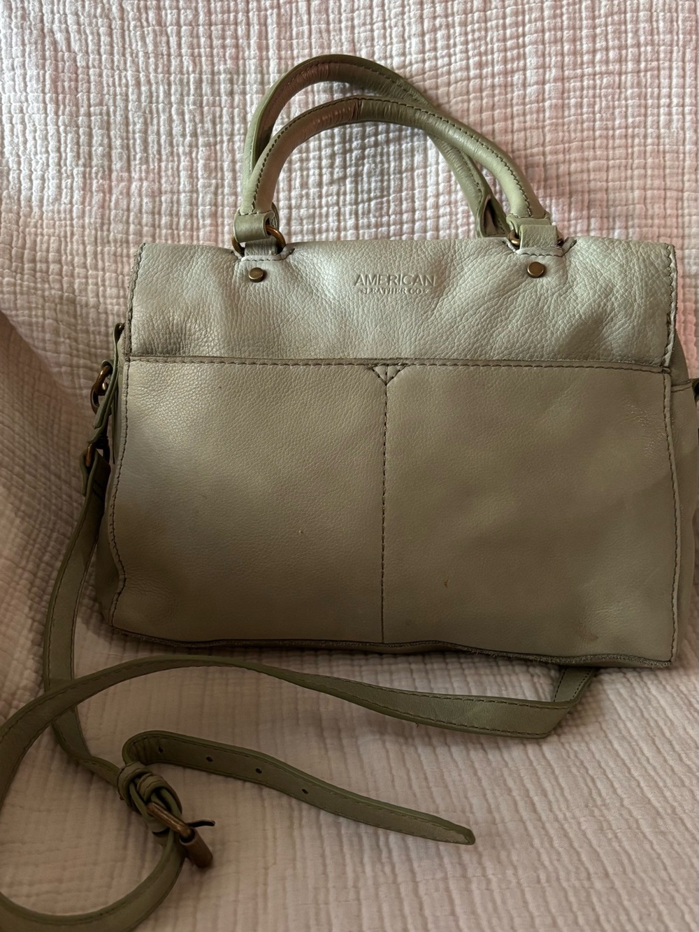 American Eagle Olive Green Leather Top-Handle Satchel with Strap